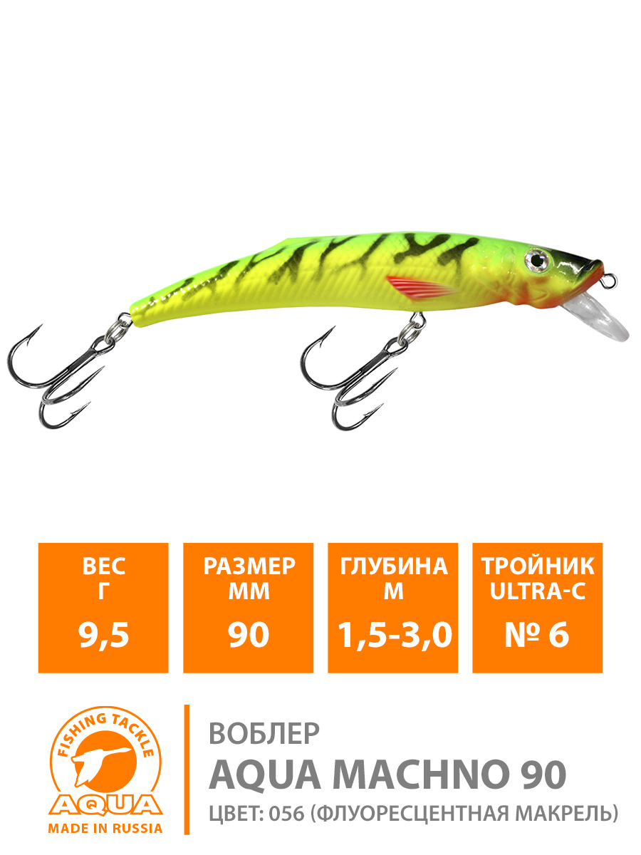 Воблер AQUA MACHNO 90mm, вес - 9.5 гр, Рабочая глубина 1,5-3,0 м
