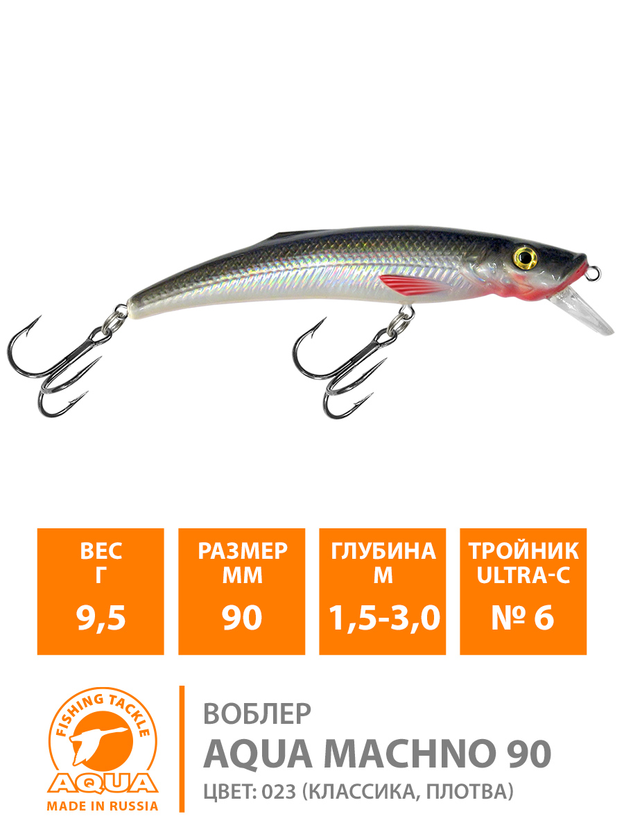 Воблер AQUA MACHNO 90mm, вес - 9.5 гр, Рабочая глубина 1,5-3,0 м