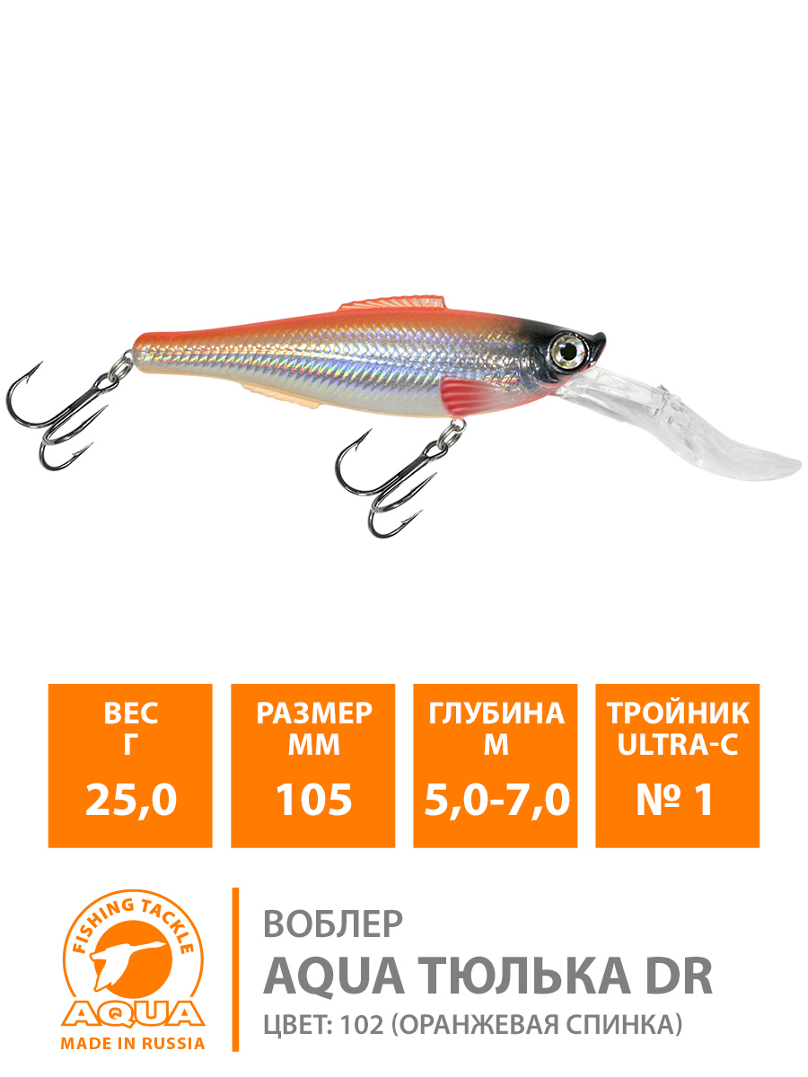 Воблер AQUA ТЮЛЬКА DR 105 мм, вес - 25 гр.